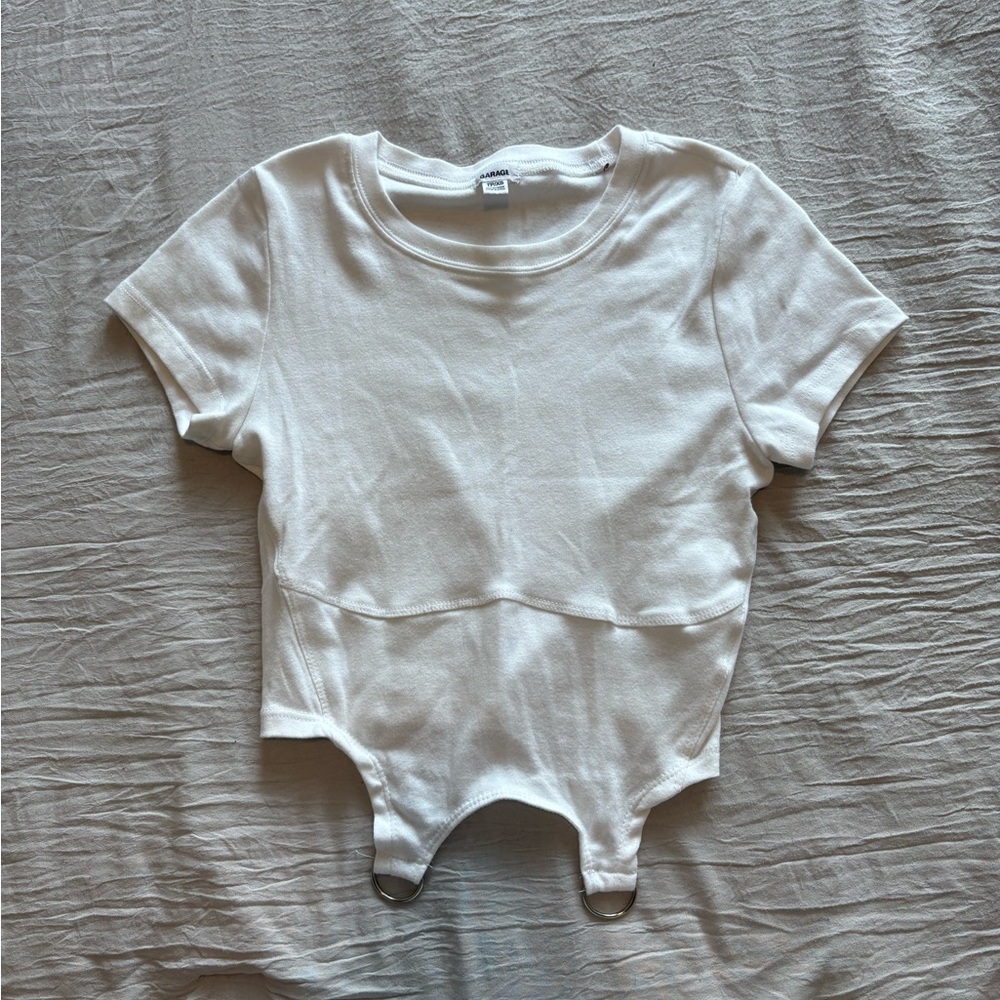 Garage White Short Sleeve Tee Modern Cropped Design